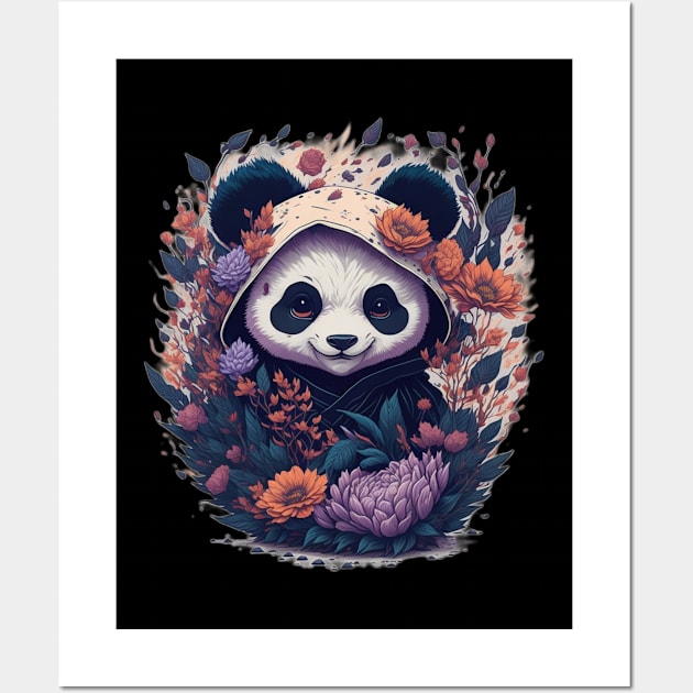 Cute Ninja Panda With Flowers Art Martial Floral Baby Pana Wall Art by BaliChili